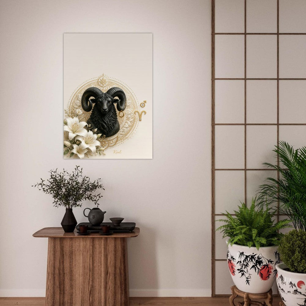 Aries Zodiac Ram Poster, Gold Wall Art, Astrology Canvas, Ram Portrait, Zodiac Gift for Him, Danish Art Studio