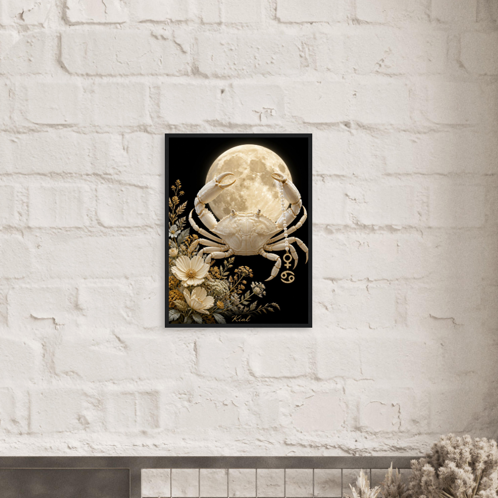 Cancer Zodiac Crab Poster, Gold Wall Art, Astrology Canvas, Crab Portrait, Zodiac Gift for Her, Danish Art Studio