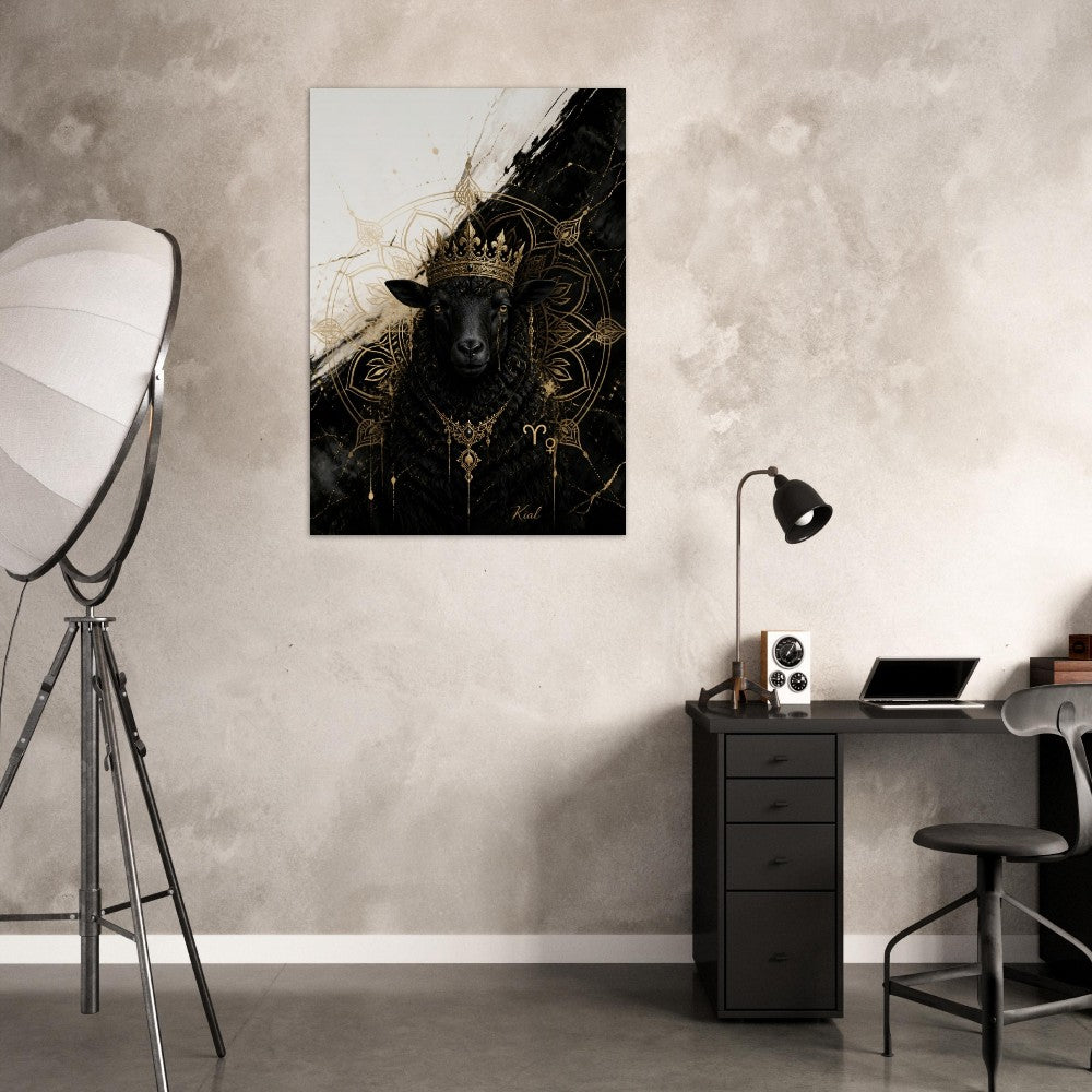 Aries Zodiac Ram Poster, Gold Wall Art, Astrology Canvas, Ram Portrait, Zodiac Gift for Her, Danish Art Studio