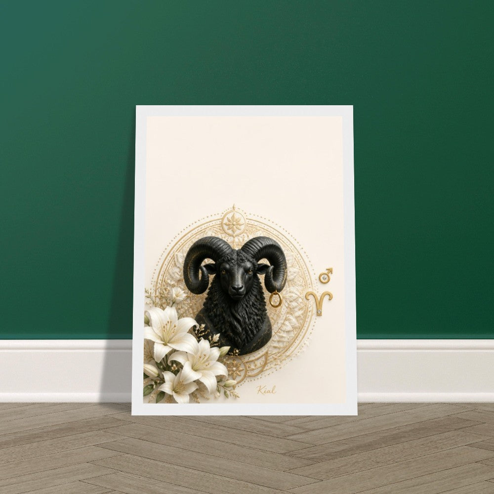 Aries Zodiac Ram Poster, Gold Wall Art, Astrology Canvas, Ram Portrait, Zodiac Gift for Him, Danish Art Studio