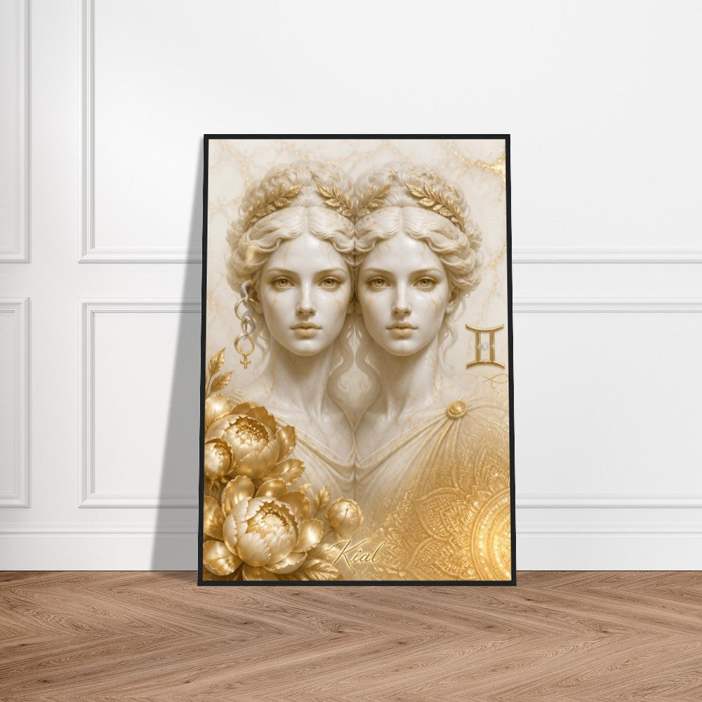 Wall artGemini Zodiac Twins Poster, Gold Wall Art, Astrology Canvas, Twins Portrait, Zodiac Gift for Her, Danish Art Studio