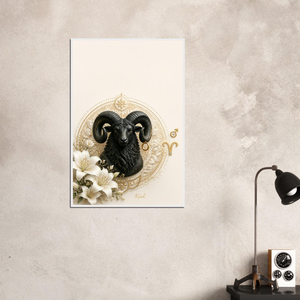 Aries Zodiac Ram Poster, Gold Wall Art, Astrology Canvas, Ram Portrait, Zodiac Gift for Him, Danish Art Studio