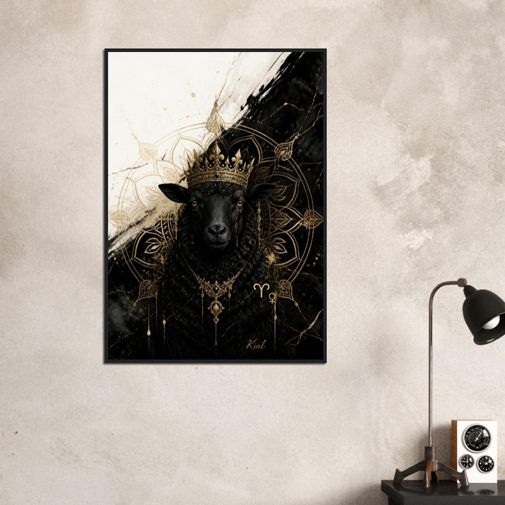 Aries Zodiac Ram Poster, Gold Wall Art, Astrology Canvas, Ram Portrait, Zodiac Gift for Her, Danish Art Studio