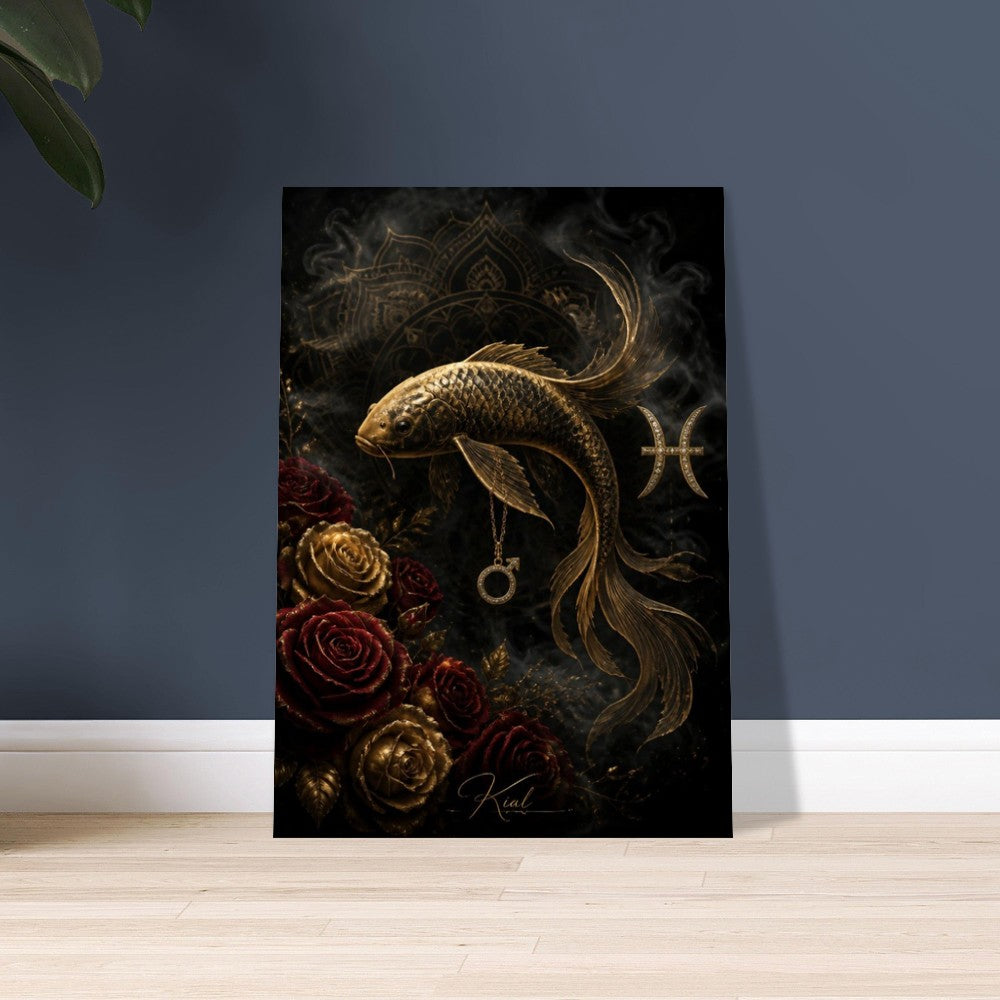 Pisces Zodiac Koi Poster, Gold Wall Art, Astrology Canvas, Koi Portrait, Zodiac Gift for Him, Danish Art Studio