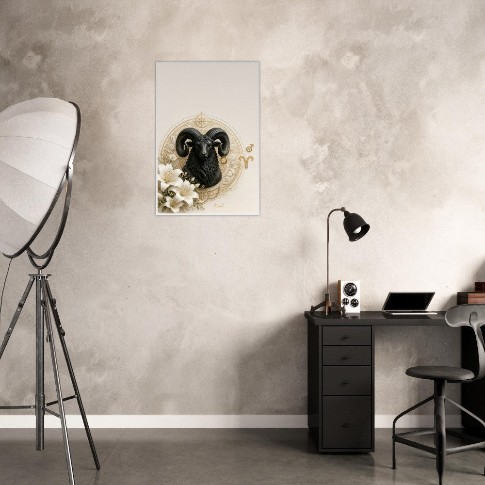 Aries Zodiac Ram Poster, Gold Wall Art, Astrology Canvas, Ram Portrait, Zodiac Gift for Him, Danish Art Studio