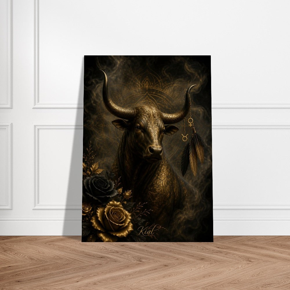 Taurus Zodiac Bull Poster, Gold Wall Art, Astrology Canvas, Bull Portrait, Zodiac Gift for Her, Danish Art Studio