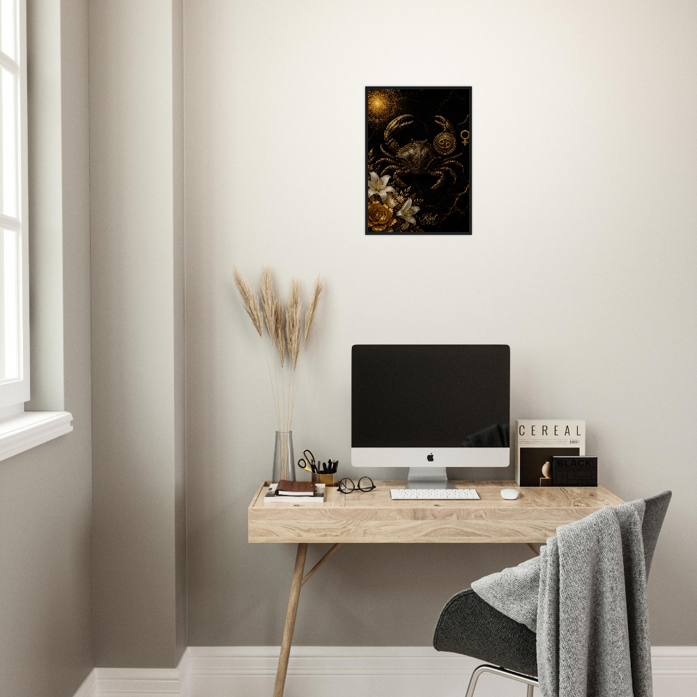 Cancer Zodiac Crab Poster, Gold Wall Art, Astrology Canvas, Crab Portrait, Zodiac Gift for Her, Danish Art Studio