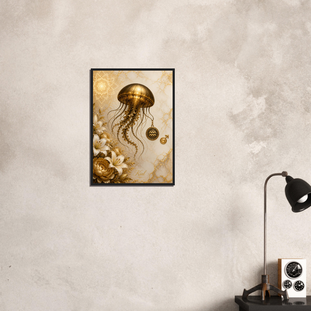 Aquarius Zodiac Jellyfish Poster, Gold Wall Art, Zodiac Gift for Him, Danish Art Studio