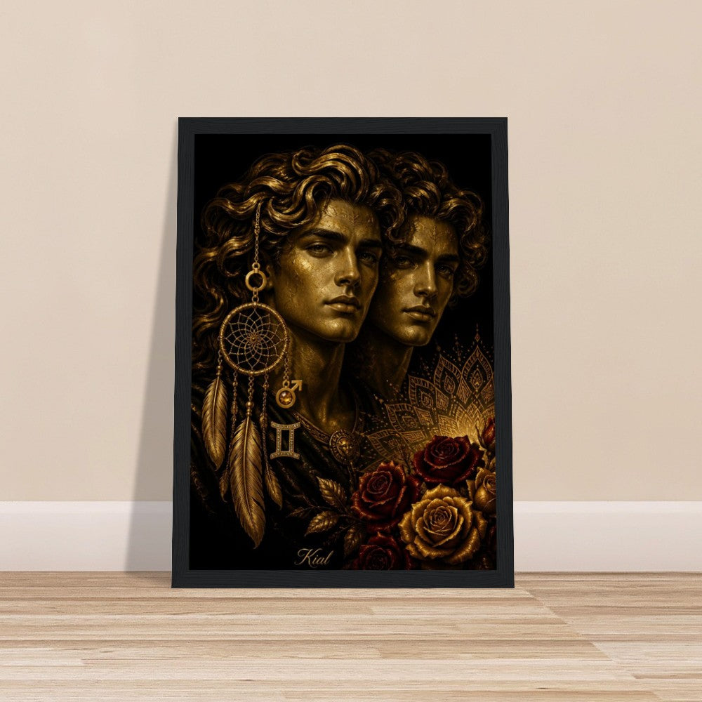 Gemini Zodiac Twins Poster, Gold Wall Art, Astrology Canvas, Twins Portrait, Zodiac Gift for Him, Danish Art Studio