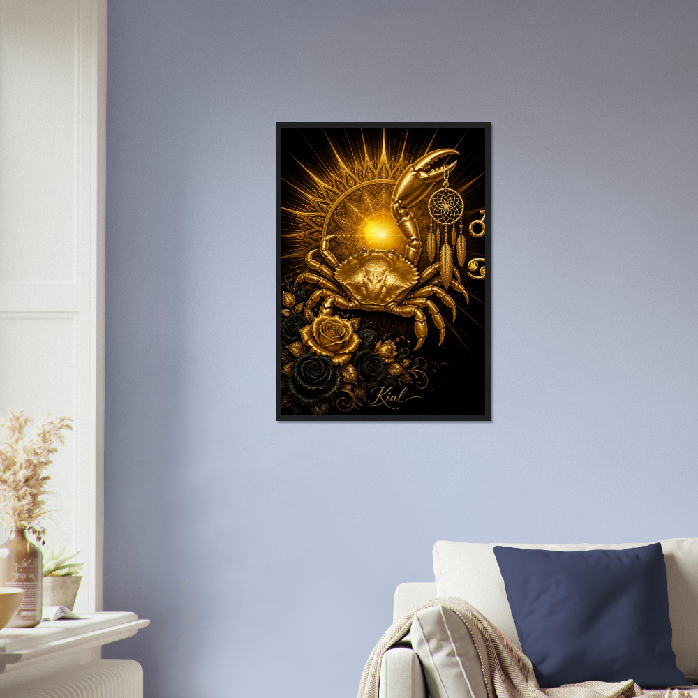Cancer Zodiac Crab Poster, Gold Wall Art, Astrology Canvas, Crab Portrait, Zodiac Gift for Him, Danish Art Studio