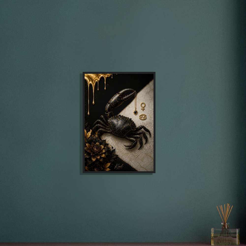 Cancer Zodiac Crab Poster, Gold Wall Art, Astrology Canvas, Crab Portrait, Zodiac Gift for Her, Danish Art Studio