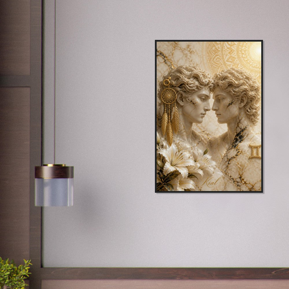 Gemini Zodiac Twins Poster, Gold Wall Art, Astrology Canvas, Twins Portrait, Zodiac Gift for Him, Danish Art Studio
