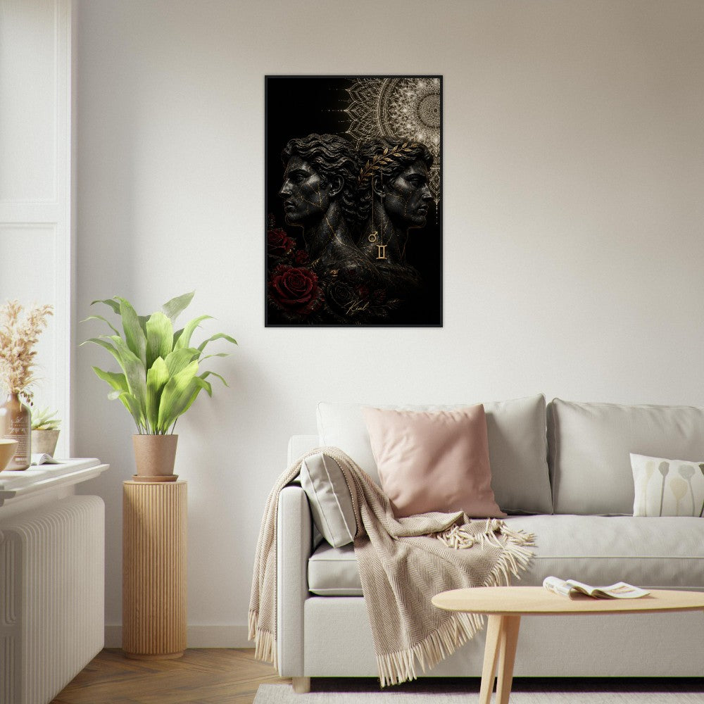 Gemini Zodiac Twins Poster, Gold Wall Art, Astrology Canvas, Twins Portrait, Zodiac Gift for Him, Danish Art Studio