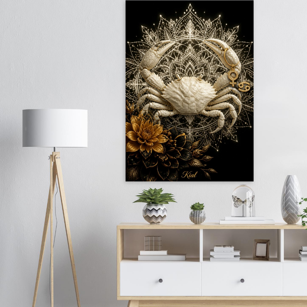 Cancer Zodiac Crab Poster, Gold Wall Art, Astrology Canvas, Crab Portrait, Zodiac Gift for Her, Danish Art Studio