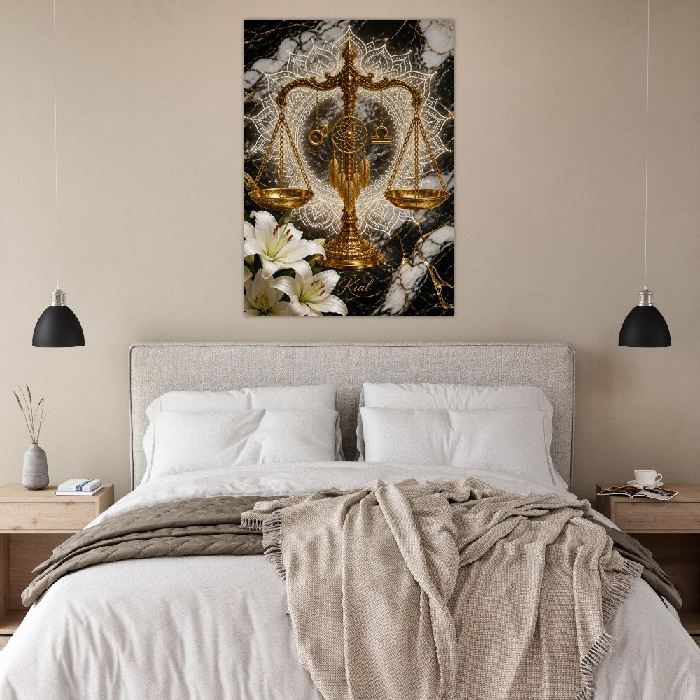 Libra Zodiac Scales Poster, Gold Wall Art, Astrology Canvas, Scales Portrait, Zodiac Gift for Him, Danish Art Studio