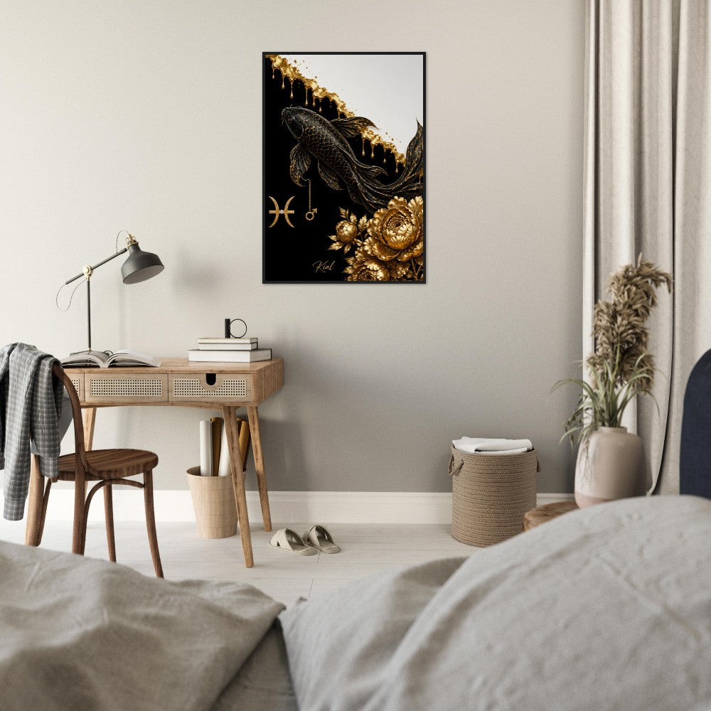 Pisces Zodiac Koi Poster, Gold Wall Art, Astrology Canvas, Koi Portrait, Zodiac Gift for Him, Danish Art Studio