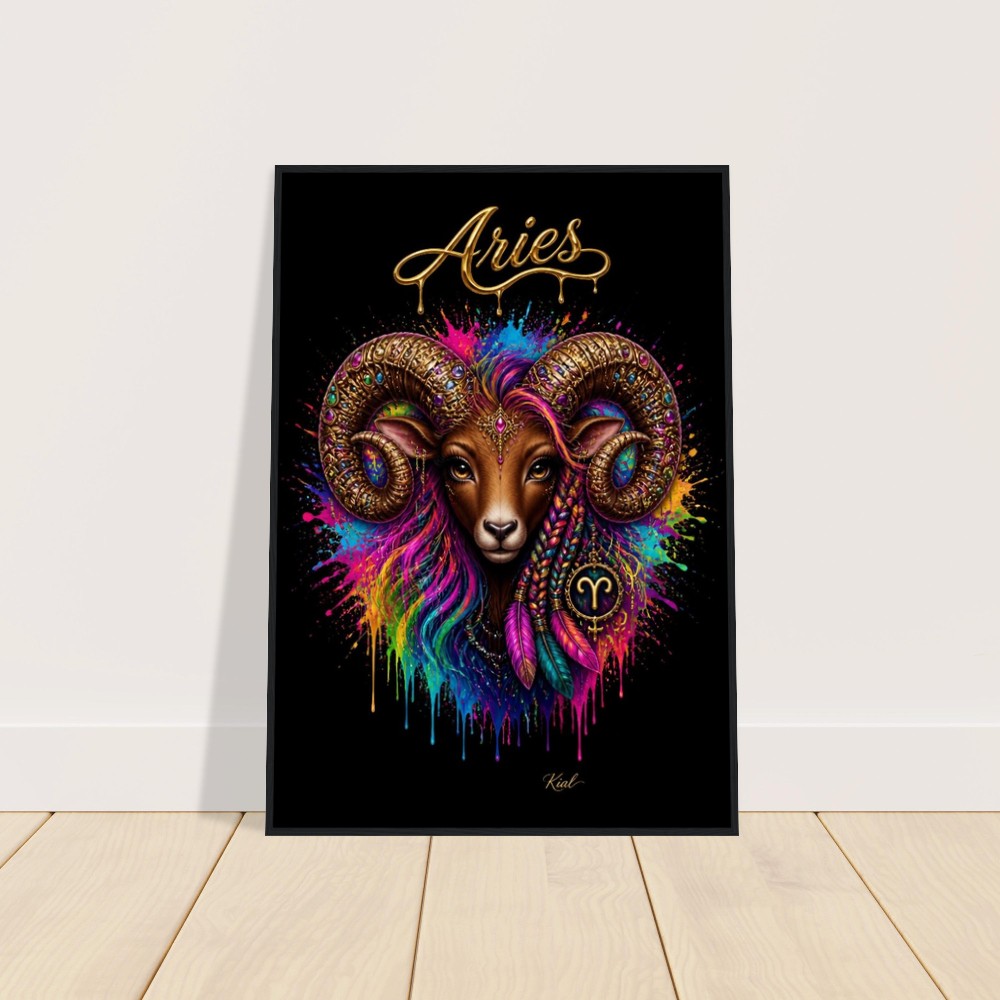 Aries Neon Tierkreis Widder Poster, Farbenfrohe Wandkunst, Künstlerische Astrologie Leinwand, Tierkreis Geschenk für Sie, Dänisches Kunststudio