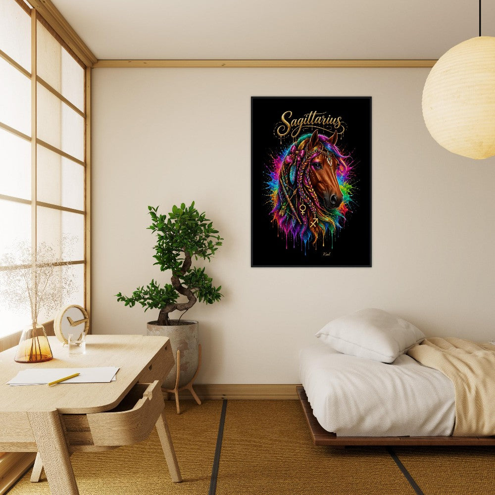 Sagittarius Neon Zodiac Horse Poster, Colorful Wall Art, Zodiac Gift for Her, Danish Art Studio