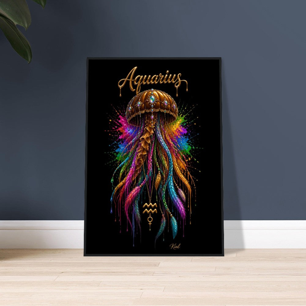 Wassermann Neon Sternzeichen Quallen Poster, Bunte Wandkunst, Sternzeichen Geschenk für Sie, Dänisches Kunststudio