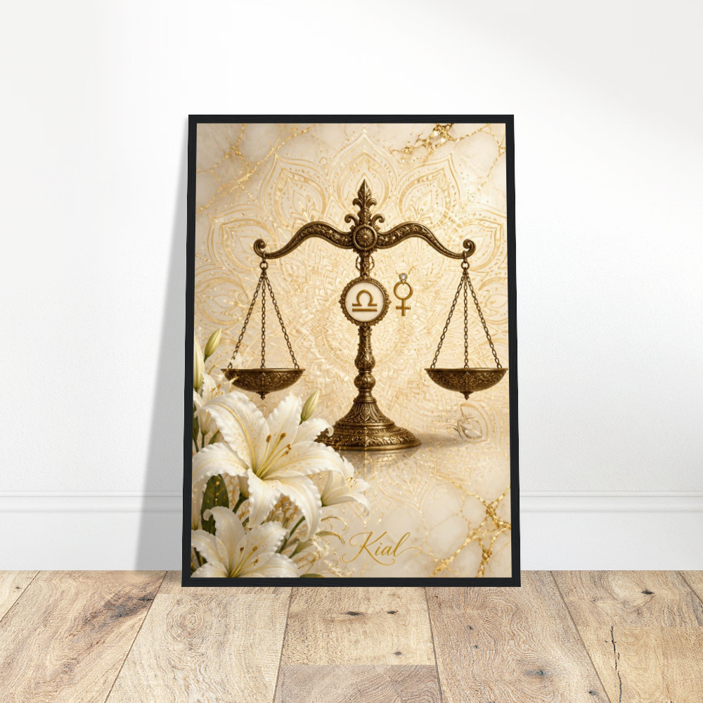 Libra Zodiac Scales Poster, Gold Wall Art, Astrology Canvas, Scales Portrait, Zodiac Gift for Her, Danish Art Studio
