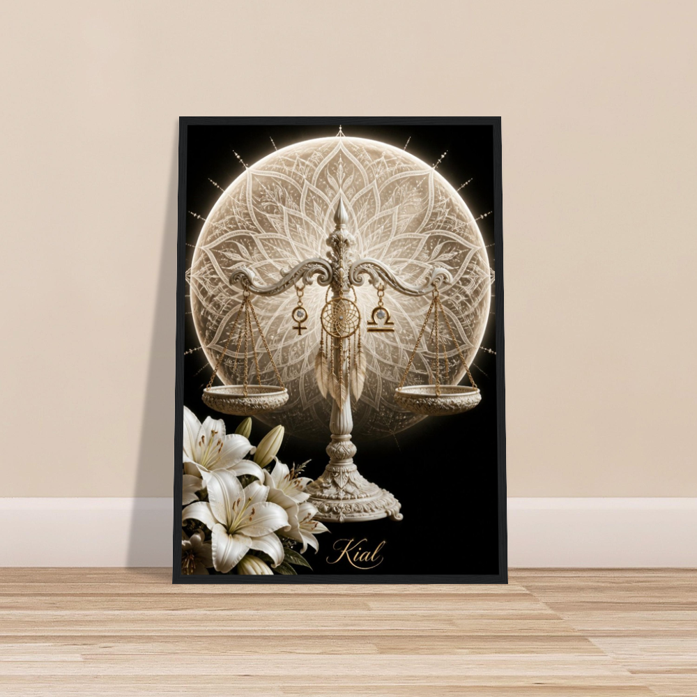 Libra Zodiac Scales Poster, Gold Wall Art, Astrology Canvas, Scales Portrait, Zodiac Gift for Her, Danish Art Studio