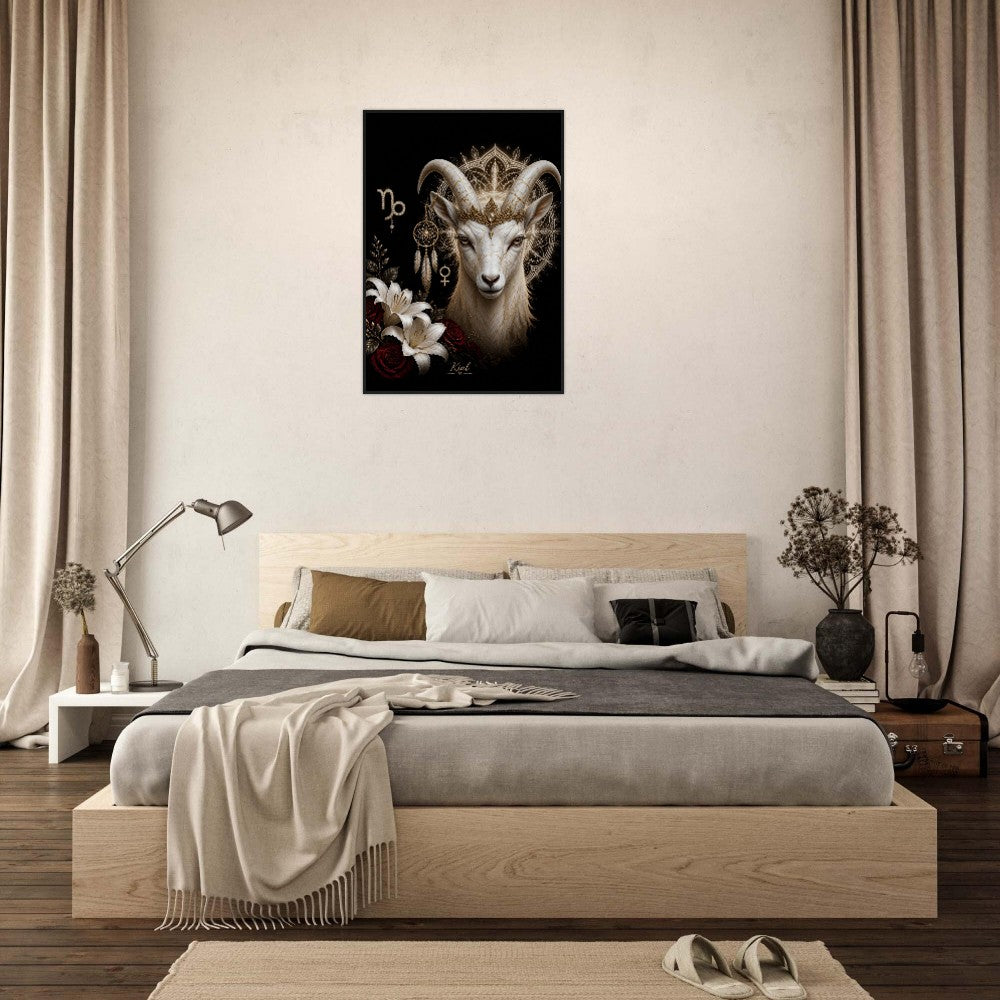 Capricorn Zodiac Goat Poster, Gold Wall Art, Astrology Canvas, Goat Portrait, Zodiac Gift for Her, Danish Art Studio