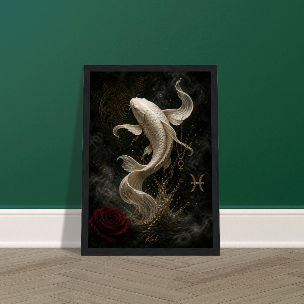 Pisces Zodiac Koi Poster, Gold Wall Art, Astrology Canvas, Koi Portrait, Zodiac Gift for Her, Danish Art Studio