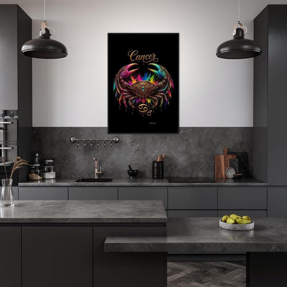 Krebs Neon Tierkreis Krabbe Poster, Bunte Wandkunst, Künstlerische Astrologie Leinwand, Tierkreis Geschenk für Ihn, Danish Art Studio