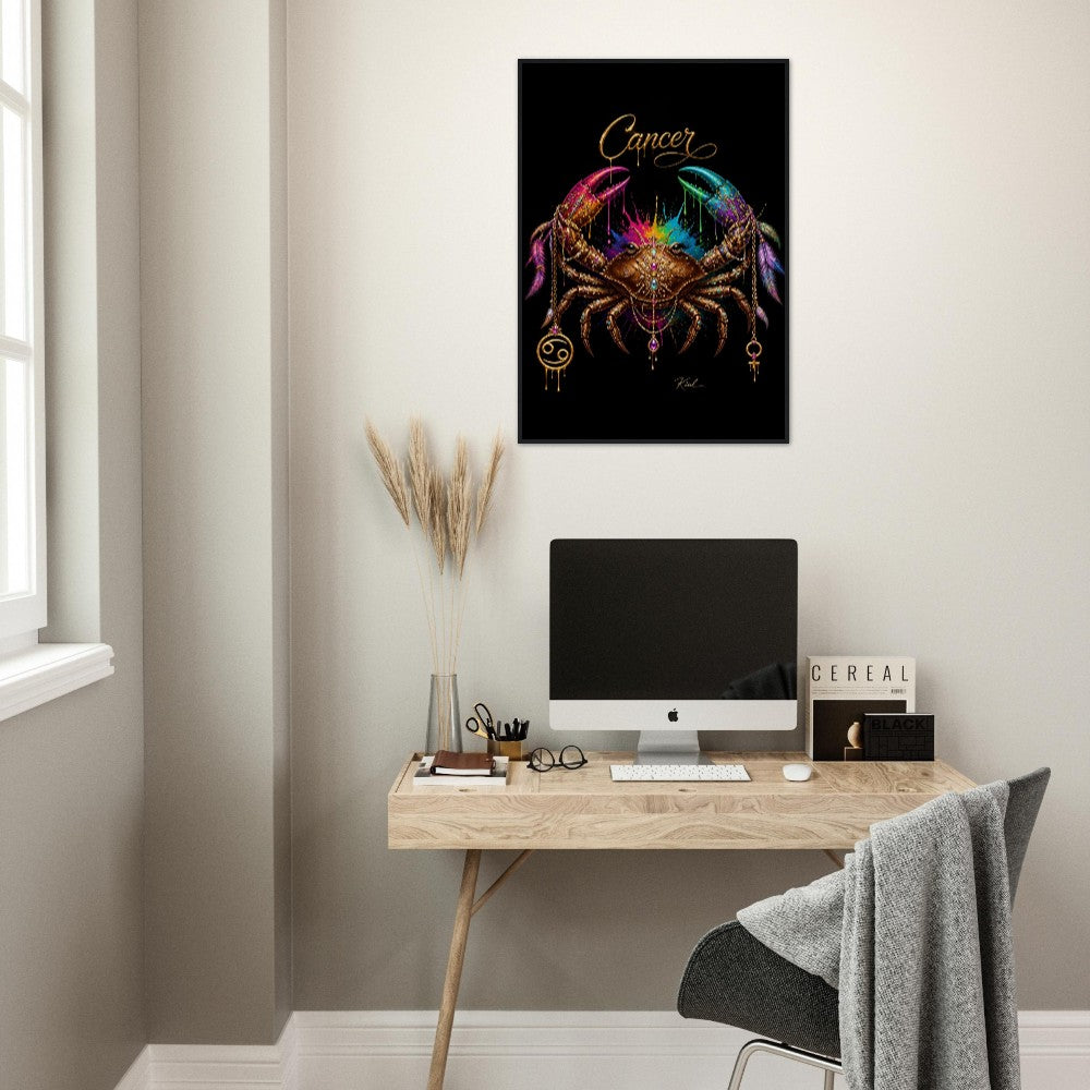 Cancer Neon Zodiac Crab Poster, Colorful Wall Art, Artistic Astrology Canvas, Zodiac Gift for Her, Danish Art Studio