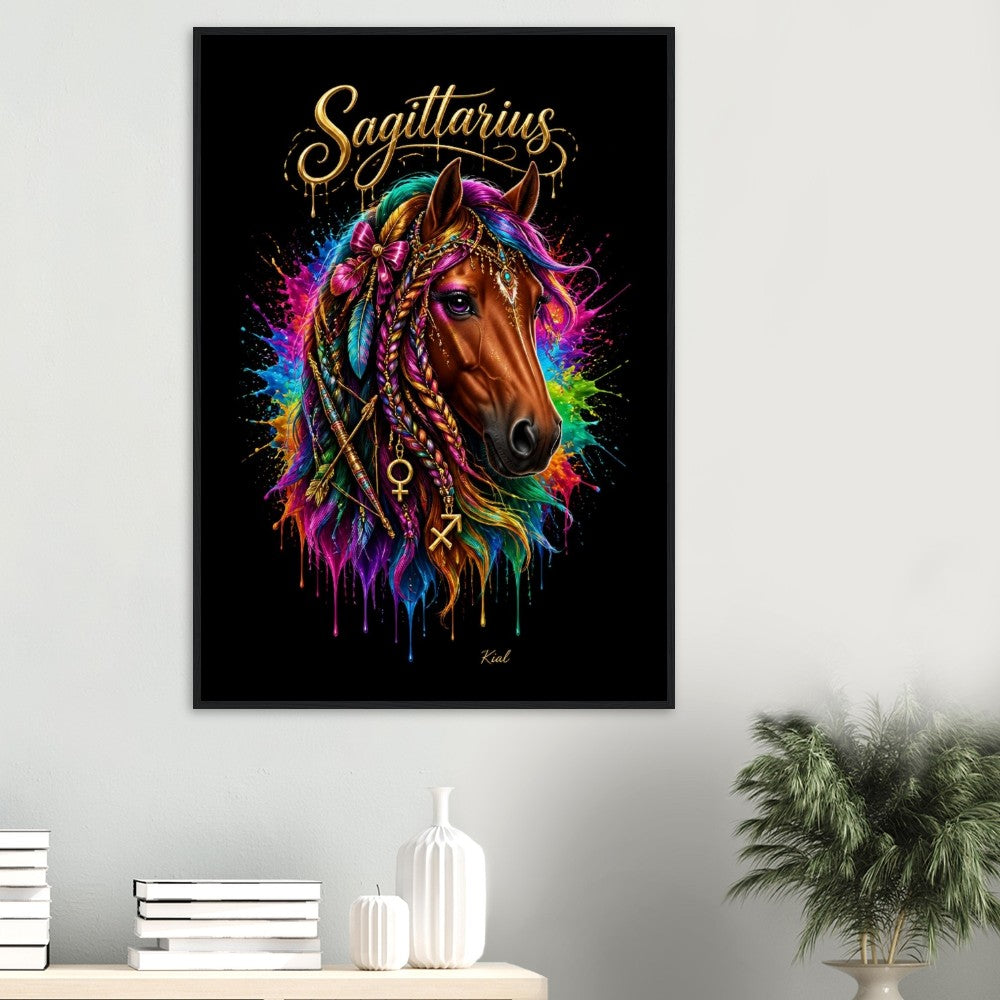 Sagittarius Neon Zodiac Horse Poster, Colorful Wall Art, Zodiac Gift for Her, Danish Art Studio