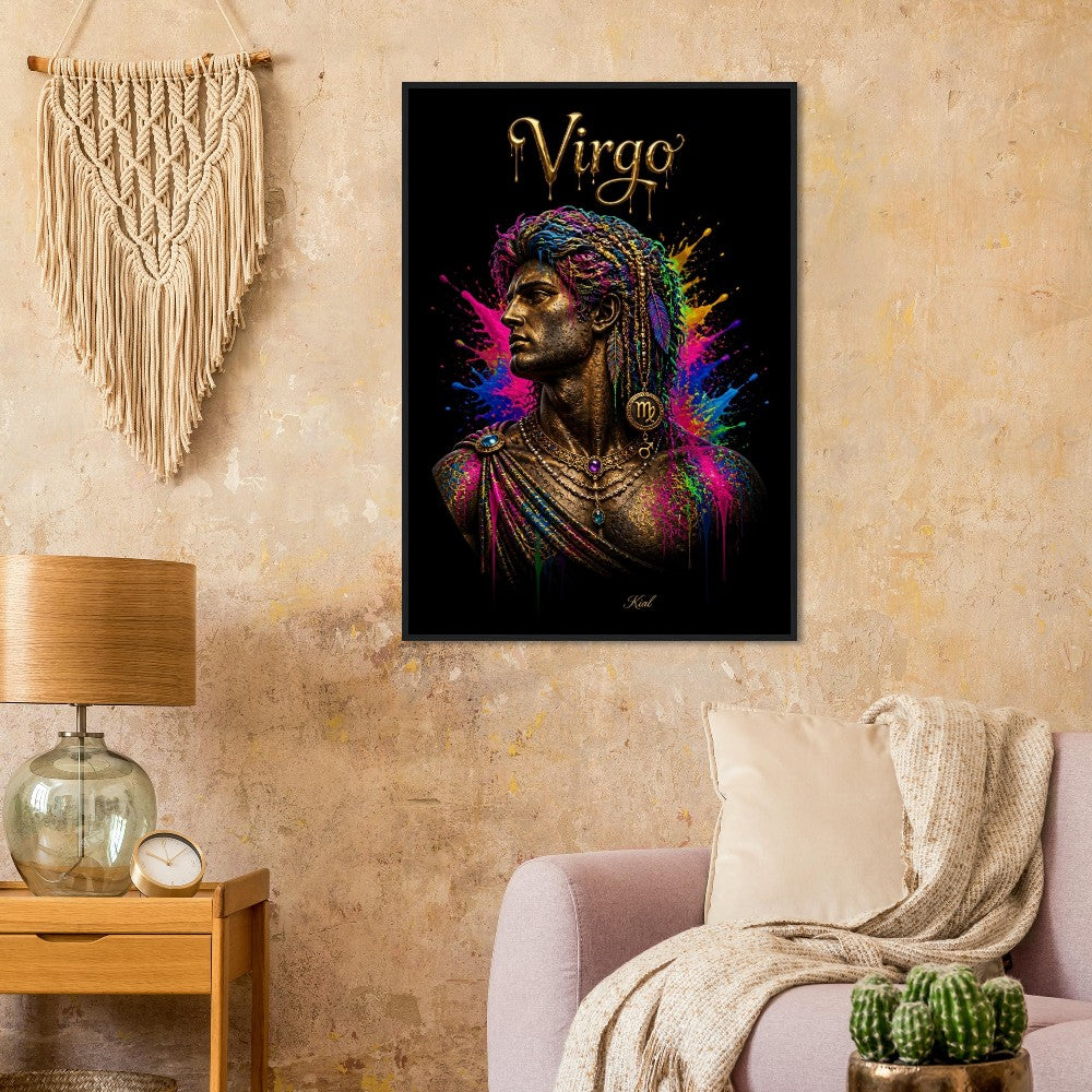 Virgo Neon Zodiac Maiden Poster, Colorful Wall Art, Artistic Astrology Canvas, Zodiac Gift for Him, Danish Art Studio