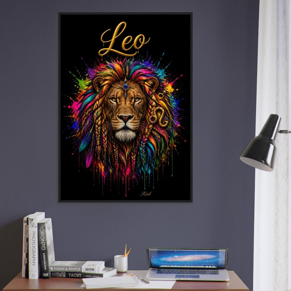 Leo Neon Zodiac Lion Poster, Colorful Wall Art, Artistic Astrology Canvas, Zodiac Gift for Him, Danish Art Studio