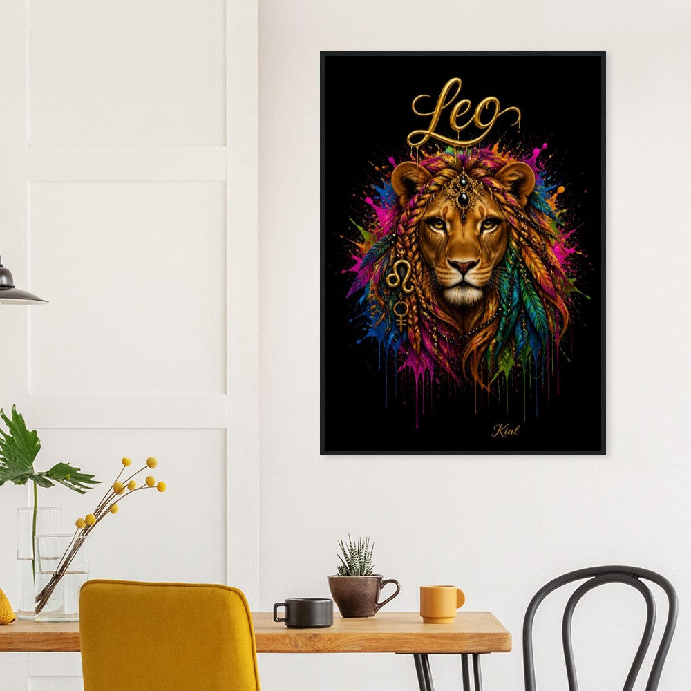Leo Neon Zodiac Lion Poster, Colorful Wall Art, Artistic Astrology Canvas, Zodiac Gift for Her, Danish Art Studio
