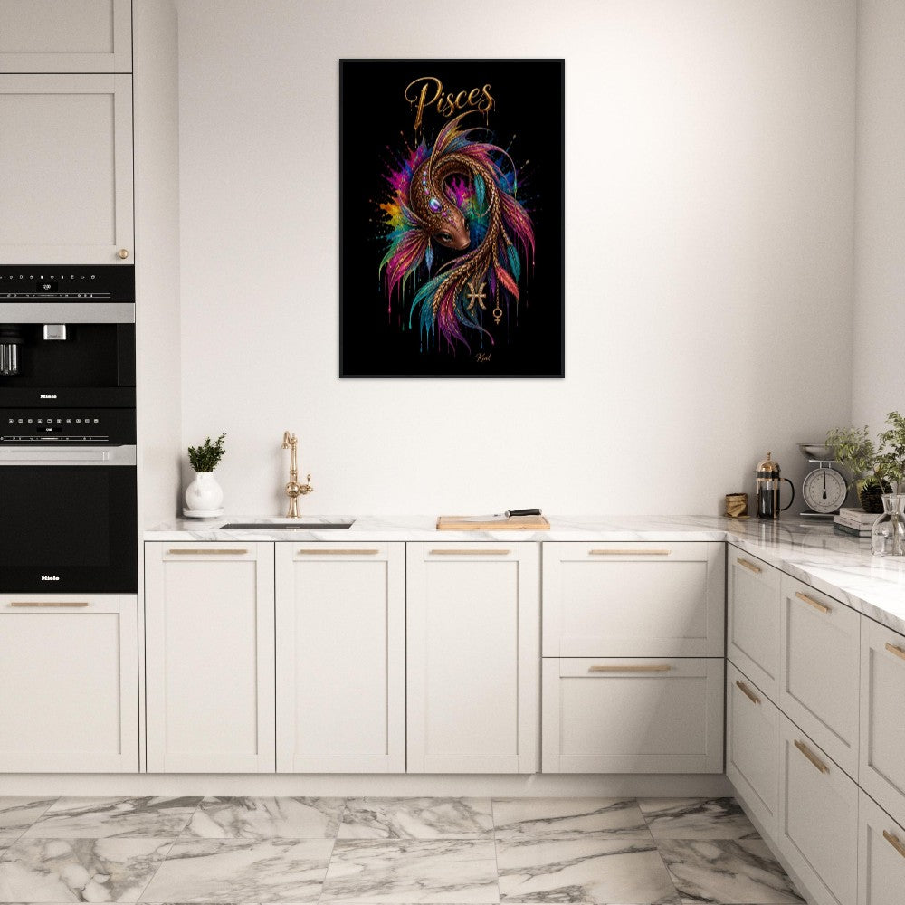 Pisces Neon Zodiac Koi Poster, Colorful Wall Art, Artistic Astrology Canvas, Zodiac Gift for Her, Danish Art Studio