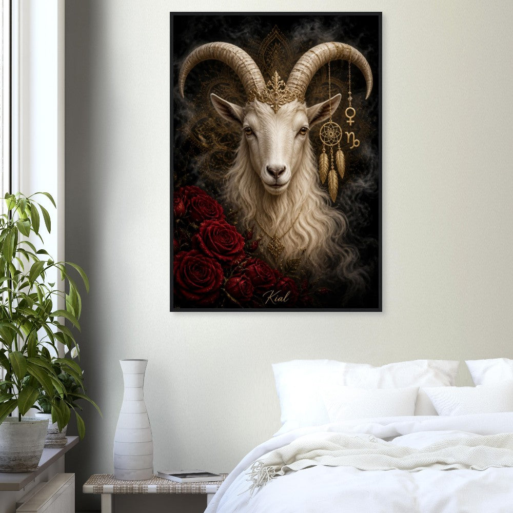Capricorn Zodiac Goat Poster, Gold Wall Art, Astrology Canvas, Goat Portrait, Zodiac Gift for Her, Danish Art Studio