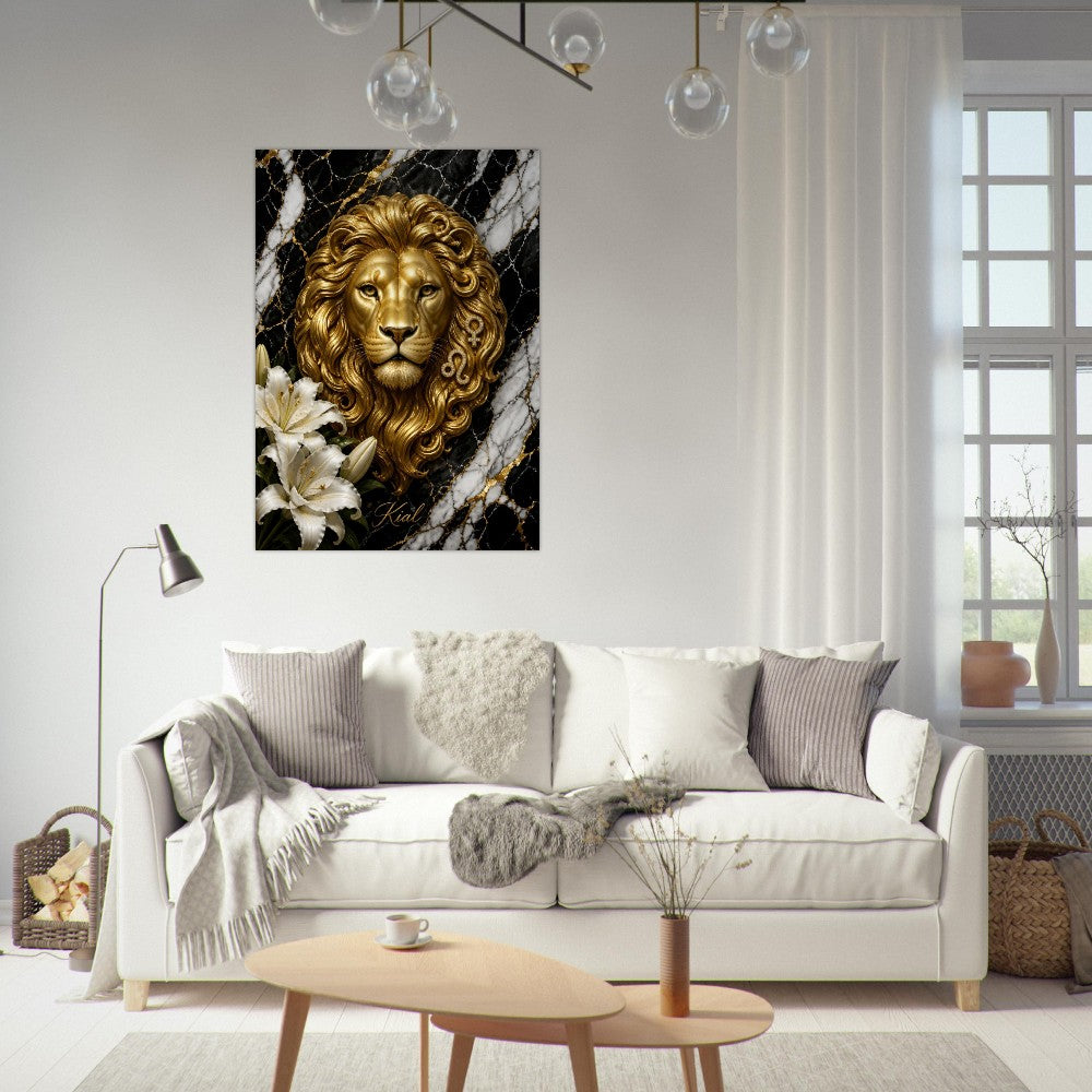 Leo Zodiac Lion Poster, Gold Wall Art, Astrology Canvas, Lion Portrait, Zodiac Gift for Her, Danish Art Studio
