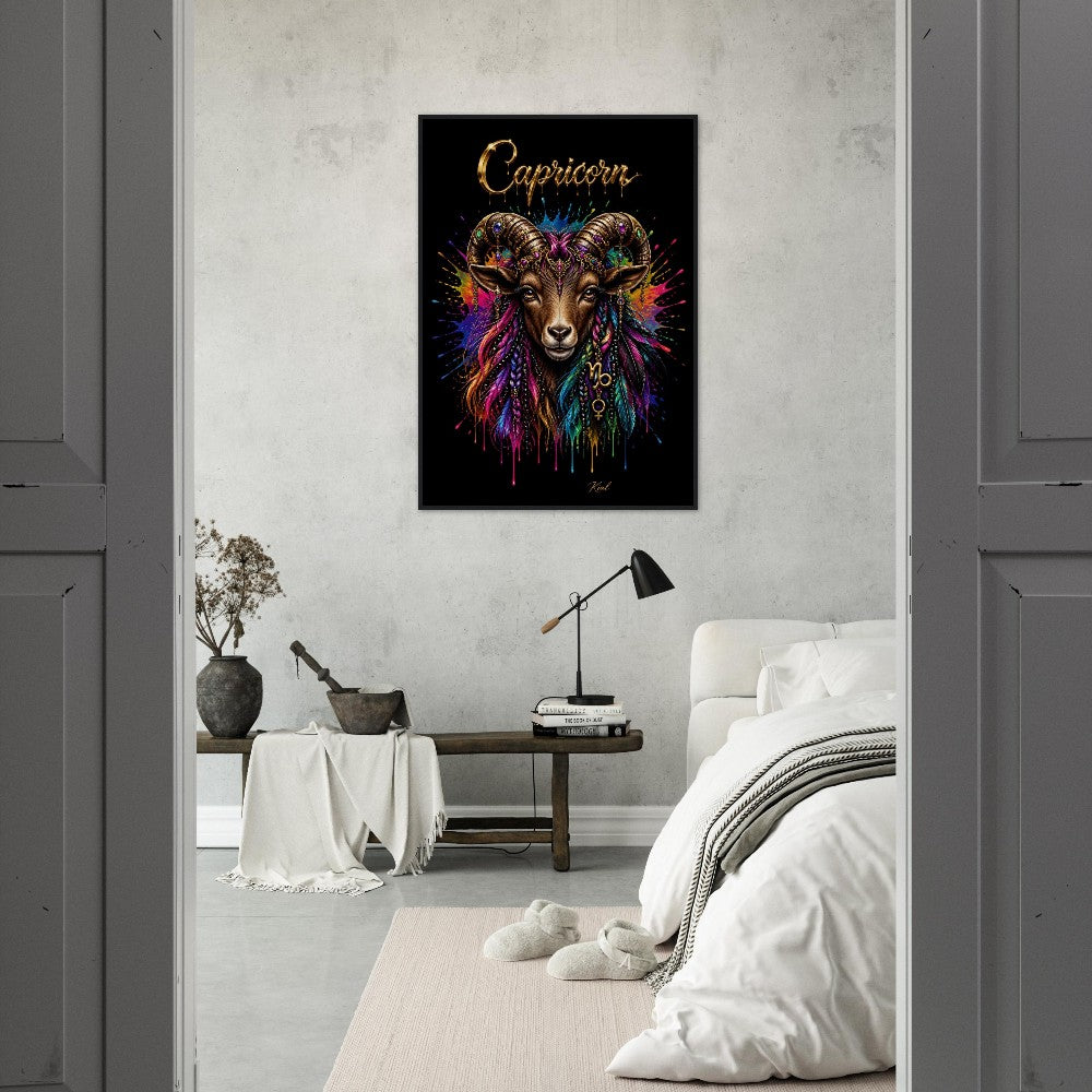 Capricorn Neon Zodiac Goat Poster, Colorful Wall Art, Artistic Astrology Canvas, Zodiac Gift for Her, Danish Art Studio