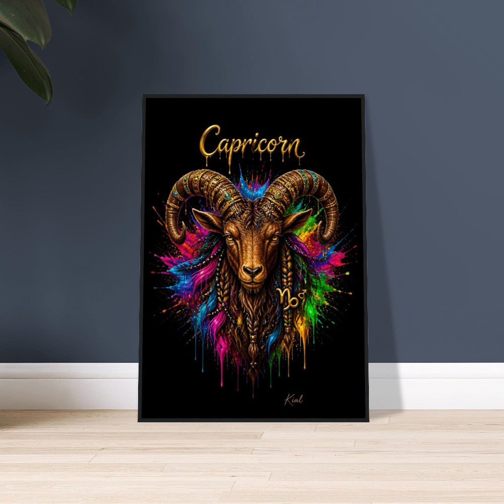 Capricorn Neon Zodiac Goat Poster, Colorful Wall Art, Artistic Astrology Canvas, Zodiac Gift for Him, Danish Art Studio