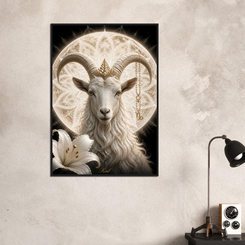 Capricorn Zodiac Goat Poster, Gold Wall Art, Astrology Canvas, Goat Portrait, Zodiac Gift for Her, Danish Art Studio