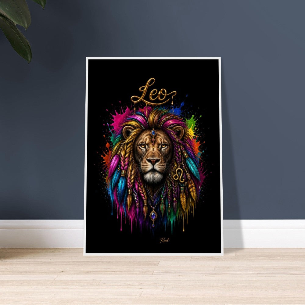 Leo Neon Zodiac Lion Poster, Colorful Wall Art, Artistic Astrology Canvas, Zodiac Gift for Him, Danish Art Studio