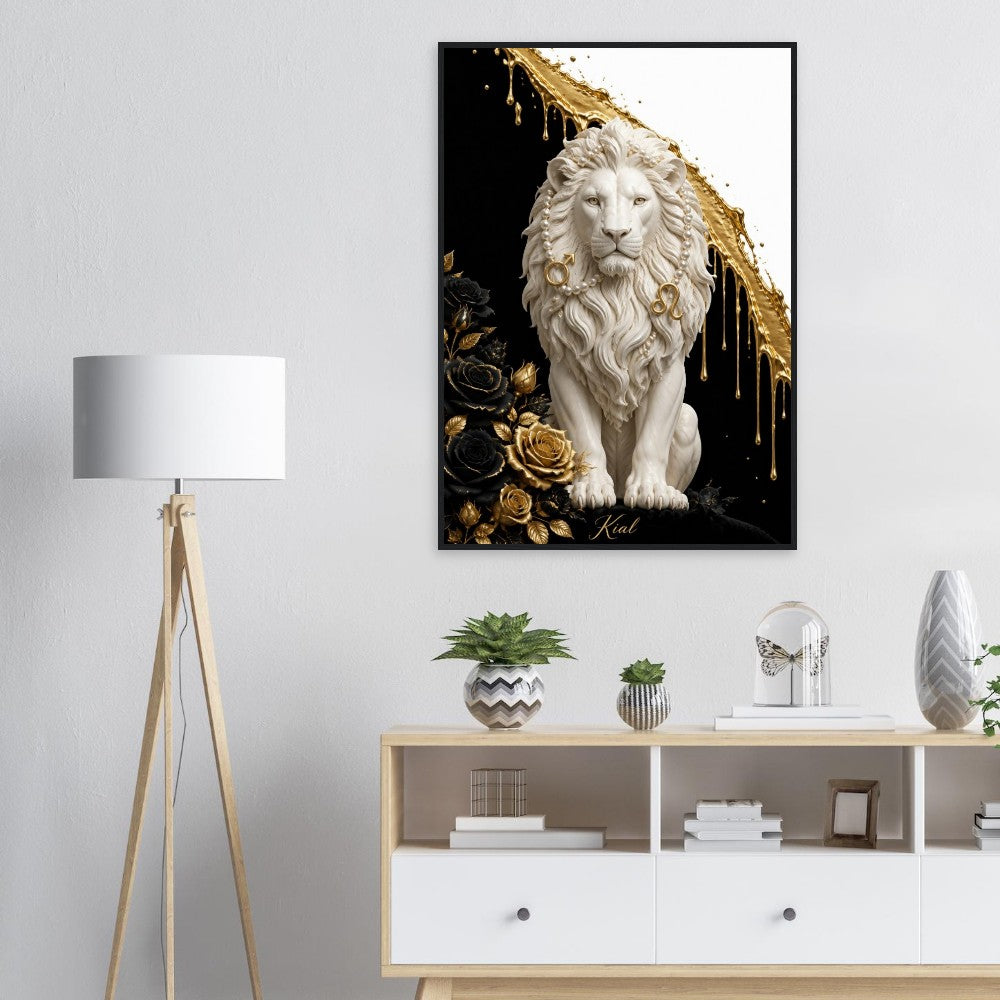 Leo Zodiac Lion Poster, Gold Wall Art, Astrology Canvas, Lion Portrait, Zodiac Gift for Him, Danish Art Studio