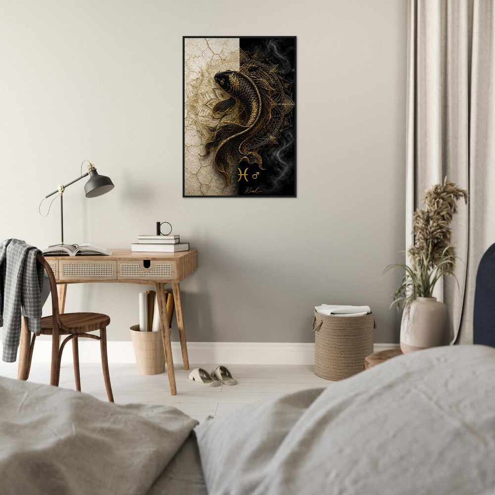 Pisces Zodiac Koi Poster, Gold Wall Art, Astrology Canvas, Koi Portrait, Zodiac Gift for Him, Danish Art Studio