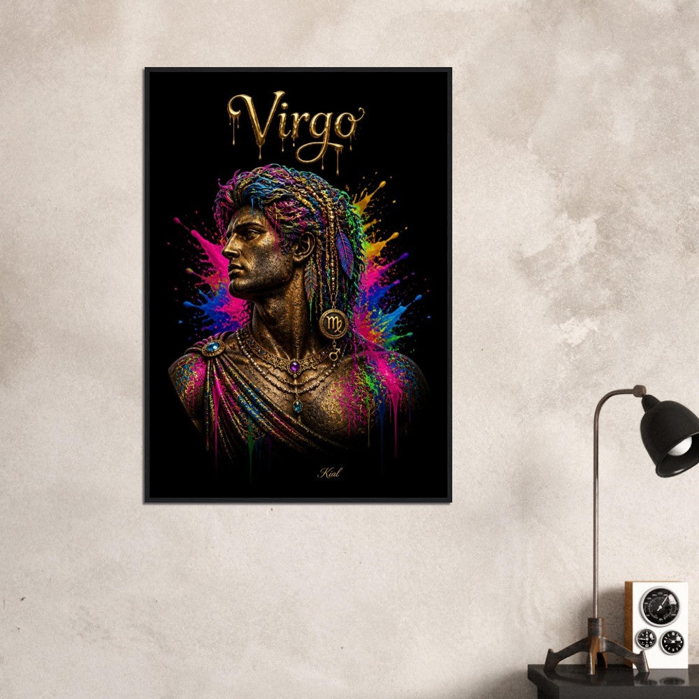 Virgo Neon Zodiac Maiden Poster, Colorful Wall Art, Artistic Astrology Canvas, Zodiac Gift for Him, Danish Art Studio
