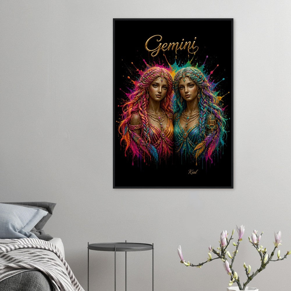 Gemini Neon Zodiac Tvillinger Plakat, Farverig Vægkunst, Kunstnerisk Astrologi Lærred, Zodiak Gave til Hende, Dansk Kunst Studio