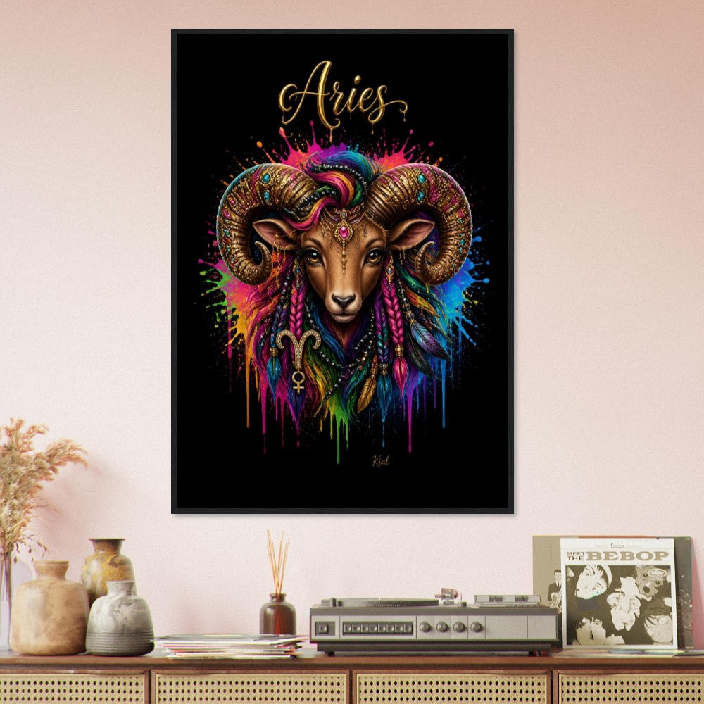 Aries Neon Zodiac Ram Poster, Colorful Wall Art, Artistic Astrology Canvas, Zodiac Gift for Her, Danish Art Studio