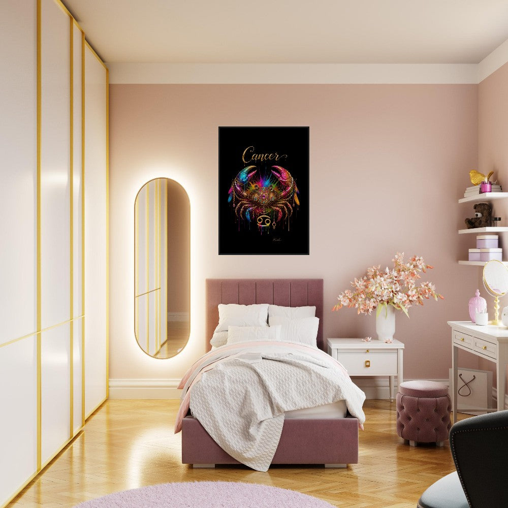 Cancer Neon Zodiac Crab Poster, Colorful Wall Art, Artistic Astrology Canvas, Zodiac Gift for Her, Danish Art Studio