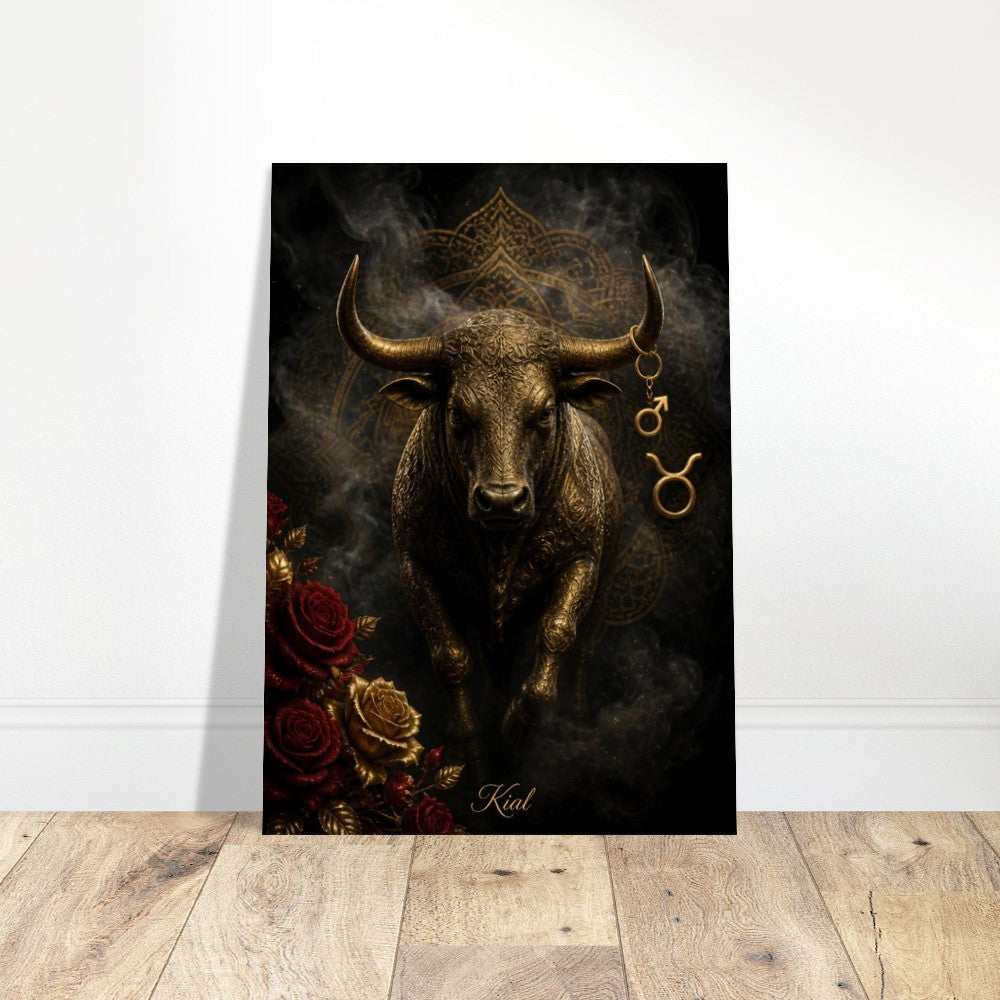Taurus Zodiac Bull Poster, Gold Wall Art, Astrology Canvas, Bull Portrait, Zodiac Gift for Him, Danish Art Studio