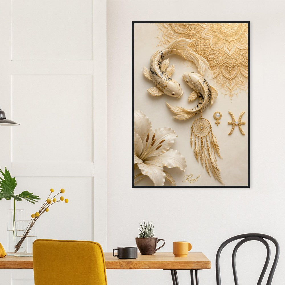 Pisces Zodiac Koi Poster, Gold Wall Art, Astrology Canvas, Koi Portrait, Zodiac Gift for Her, Danish Art Studio