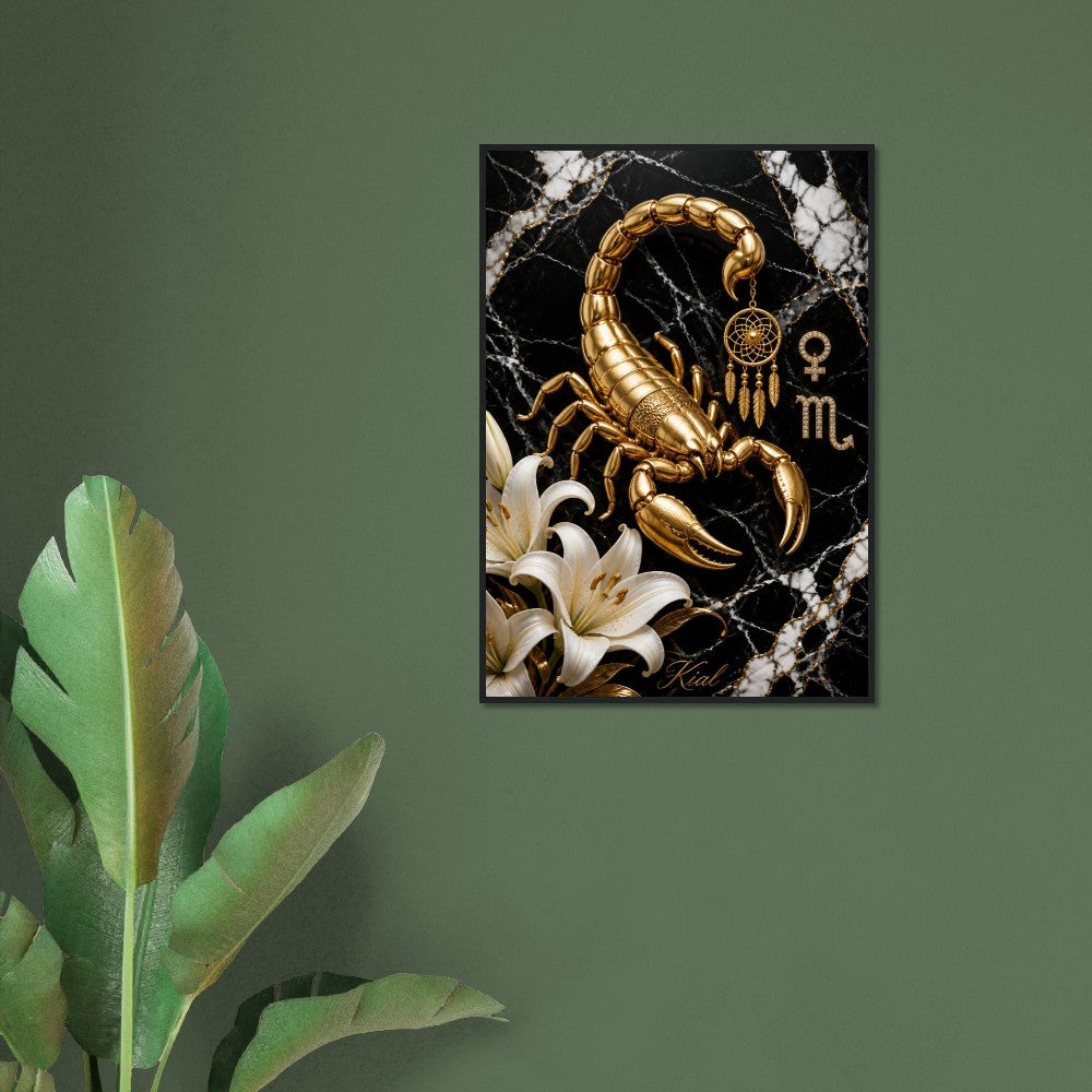 Scorpio Zodiac Scorpion Poster, Gold Wall Art, Zodiac Gift for Her, Danish Art Studio