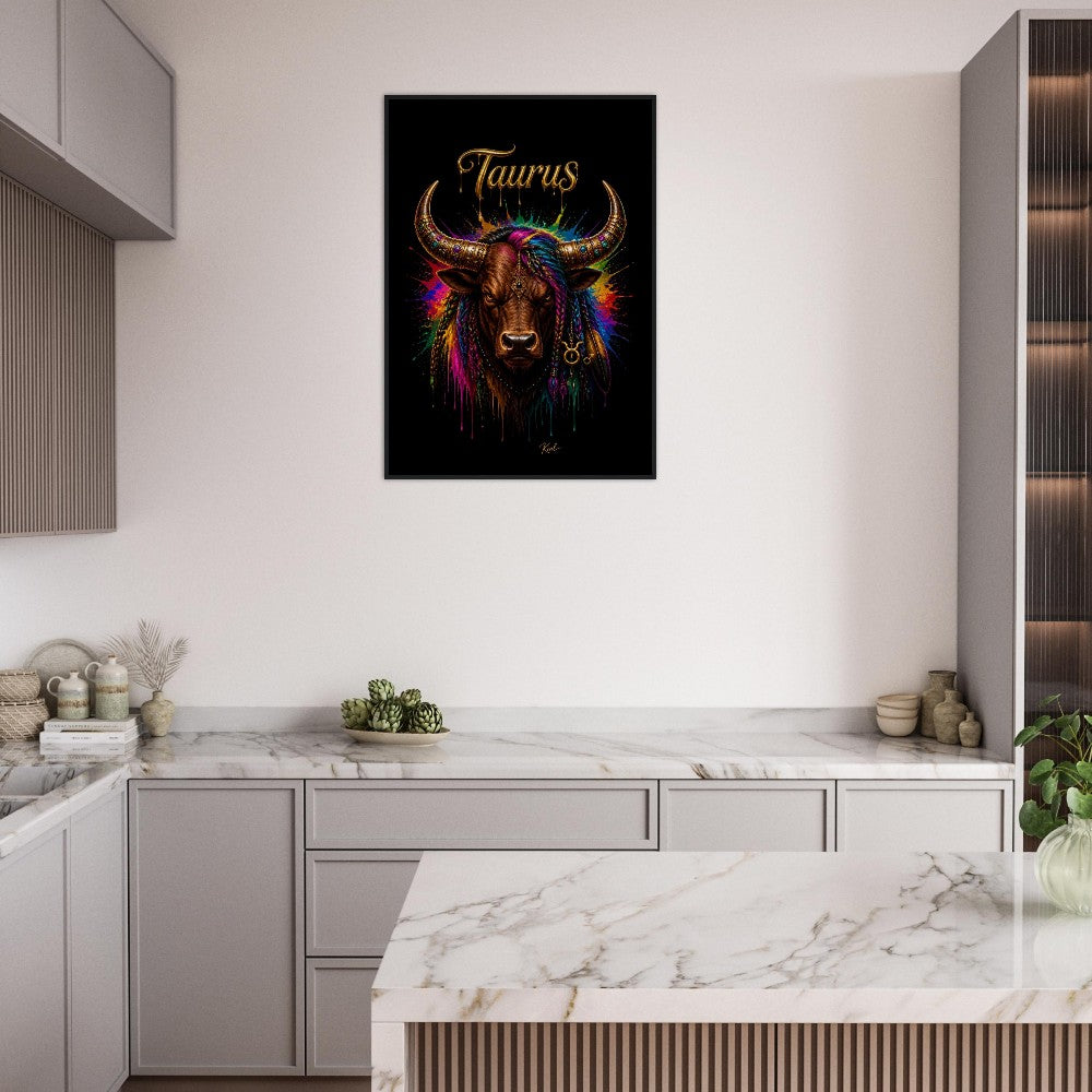 Taurus Neon Zodiac Bull Poster, Colorful Wall Art, Artistic Astrology Canvas, Zodiac Gift for Him, Danish Art Studio